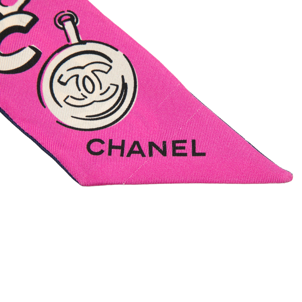 Pre-Loved Chanel Coco Charms Print Silk Slim Bandeau Scarf - Picture 2 of 6